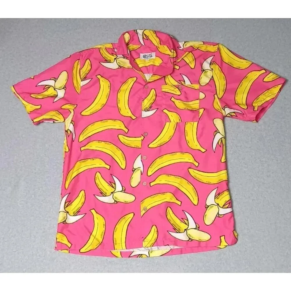 Uzzi Amphibious Gear Button Up Shirt Short Sleeve Mens Size Small Pink Bananas - Picture 1 of 11